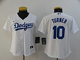 Women Dodgers 10 Justin Turner White 2020 Nike Cool Base Jersey,baseball caps,new era cap wholesale,wholesale hats